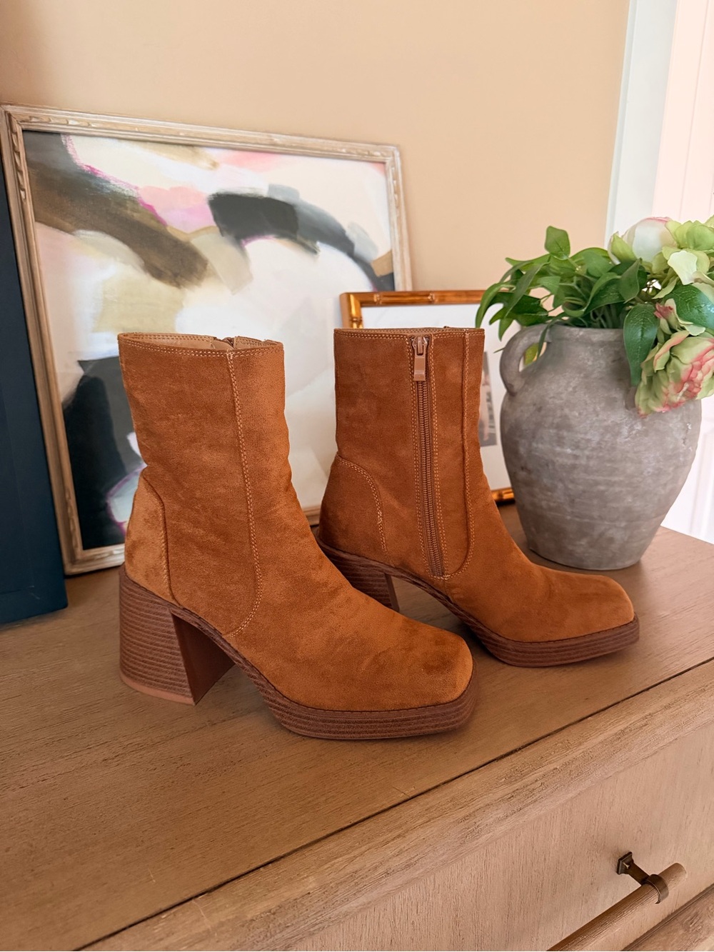 Lulu's Tan Suede Platform Ankle Boots